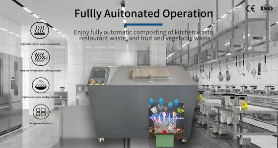 Máquina de compostaje de residuos de cocina TOGO TG-CC-100 con capacidad de 100 kg/día, construcción de acero inoxidable y sistema de control automático PLC